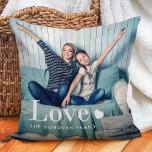 Love | Your Personal Photo and a Heart Cushion<br><div class="desc">This cute and stylish pillow features two of your personal photos,  along with the word "love" in elegant white modern typography and a heart.</div>