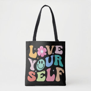 love your self retro design tote bag