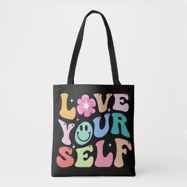 love your self retro design tote bag (Front)