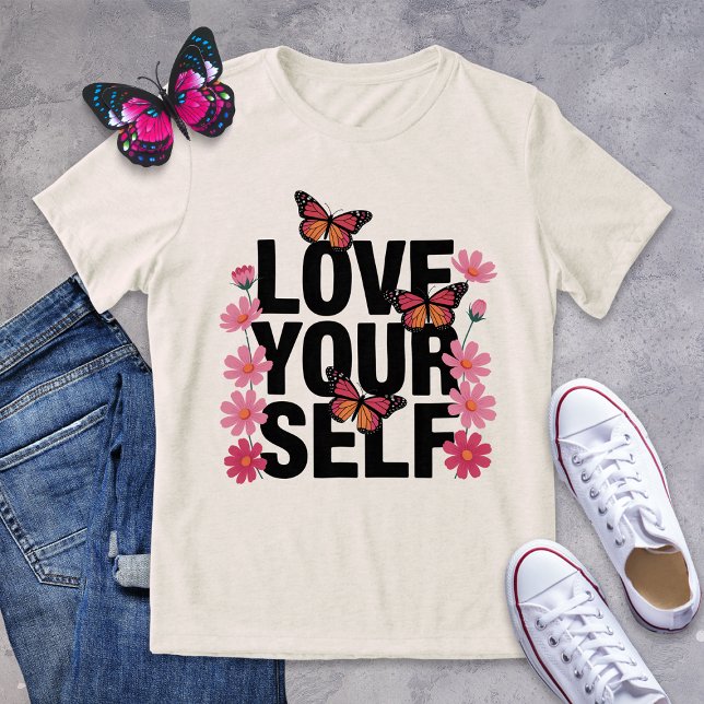 Love Yourself Butterfly and Flower Graphic  Tri-Blend Shirt (Creator Uploaded)