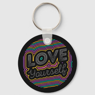 Love Yourself Colourful Line Design Key Ring