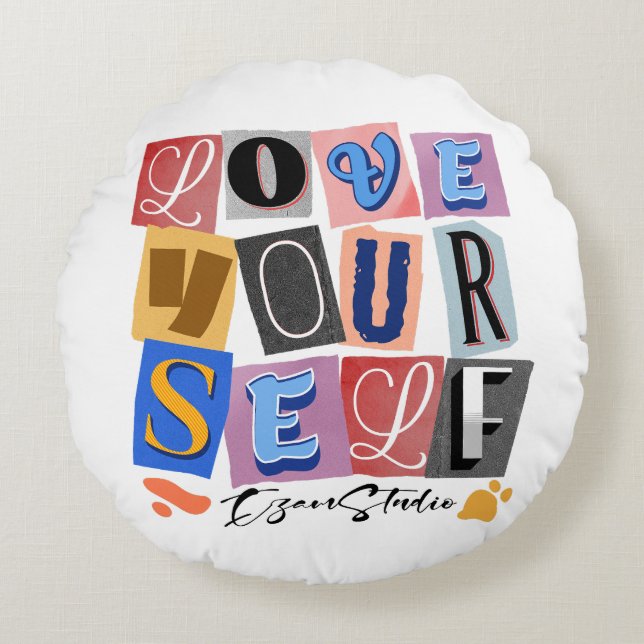 Love Yourself - Empowering Modern Design Round Cushion (Front)