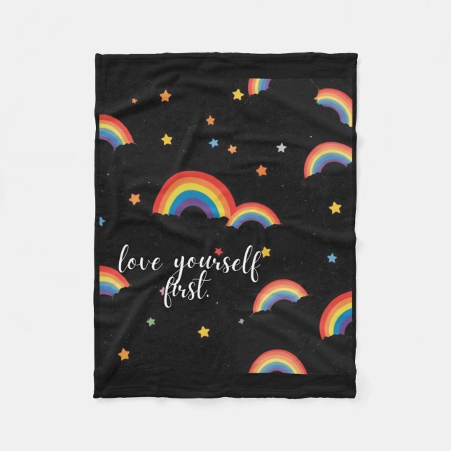 Love Yourself First Rainbow Pride Sticker  Fleece Blanket (Front)