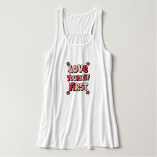"Love Yourself First" Retro 70s Typography Singlet