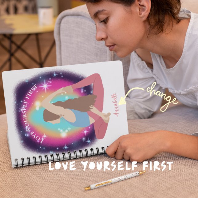 Love Yourself First Woman Yoga Pose Monogram Notebook (Creator Uploaded)