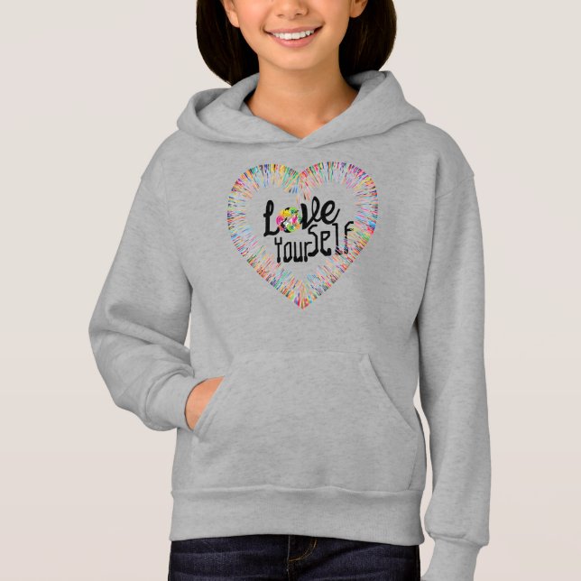 “Love Yourself” Girl's Pullover Hoodie (Front)