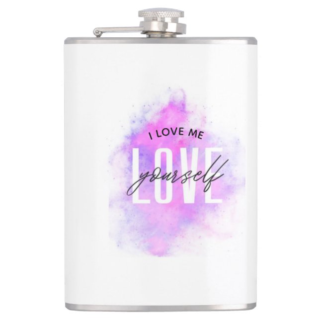 "Love Yourself" Inspirational Mug Hip Flask (Front)