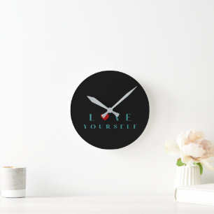 Love Yourself Inspirational Quote Ergonomic Gel Mo Round Clock