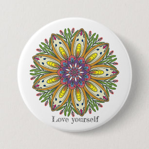 Love yourself mandala flowers 7.5 cm round badge