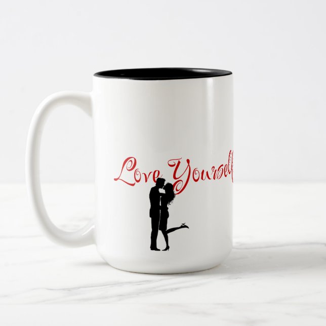 Love Yourself Red Romantic Quote Coffee Mug (Left)