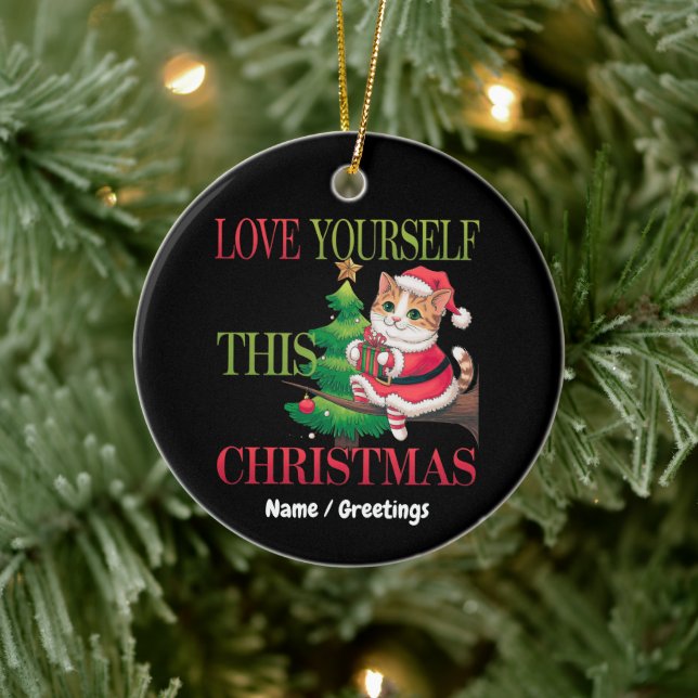  Love Yourself This Christmas Cute Cat Holiday  Ceramic Tree Decoration (Tree)