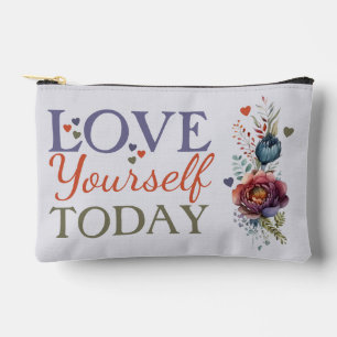 Love yourself today add initials floral cosmetic accessory pouch