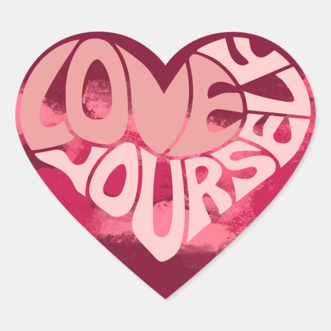 Love Yourself Two-Tone Pink Heart Word Sticker (Front)
