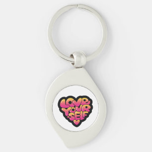 Love Yourself Typography Heart Sticker  Key Ring
