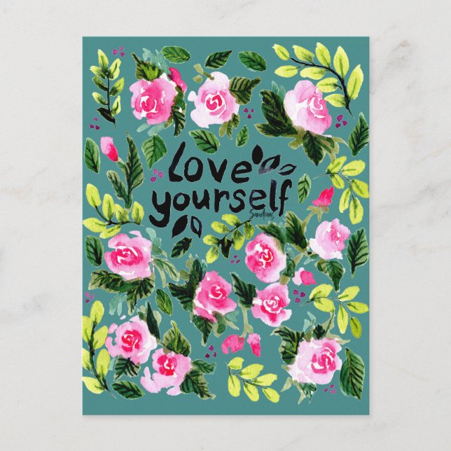 Love yourself - Watercolor Quote Postcard (Front)