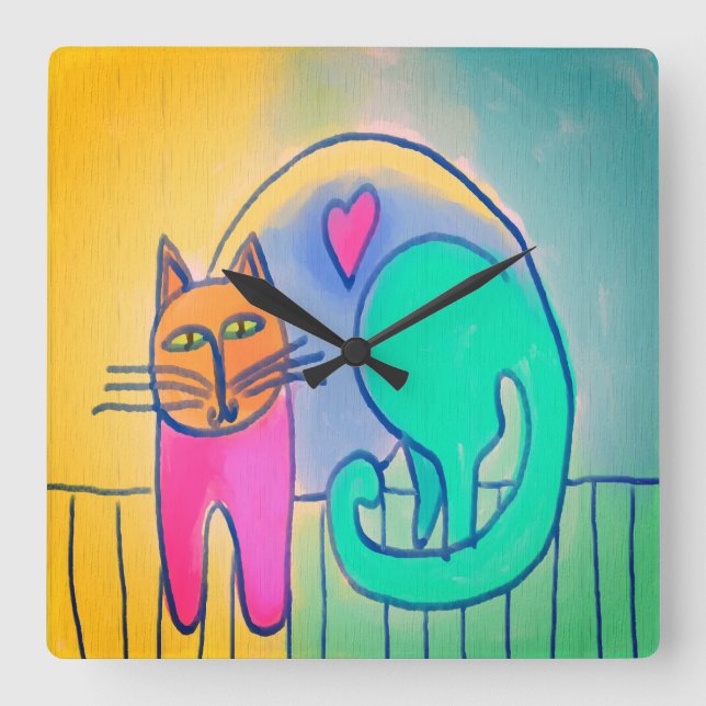 Loveable Cat Abstract Art Large Clock (Front)