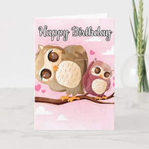 Loveable Mama Owl & Baby Happy Birthday Card