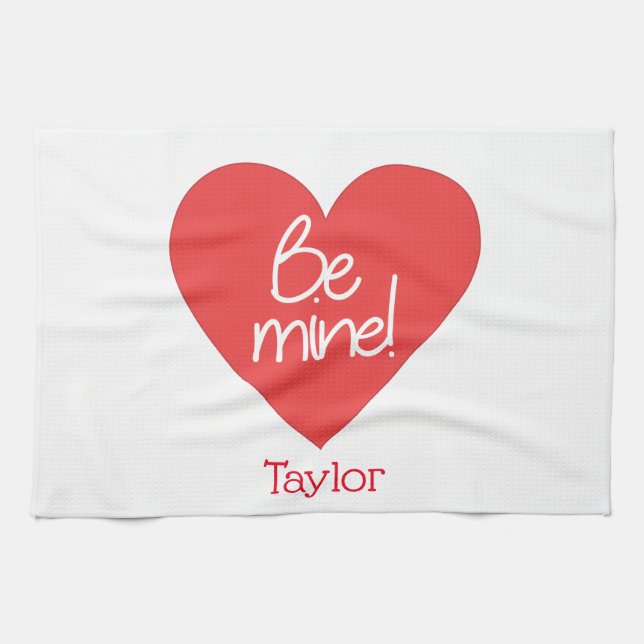 Loveable Red Heart Be Mine Tea Towel (Horizontal)