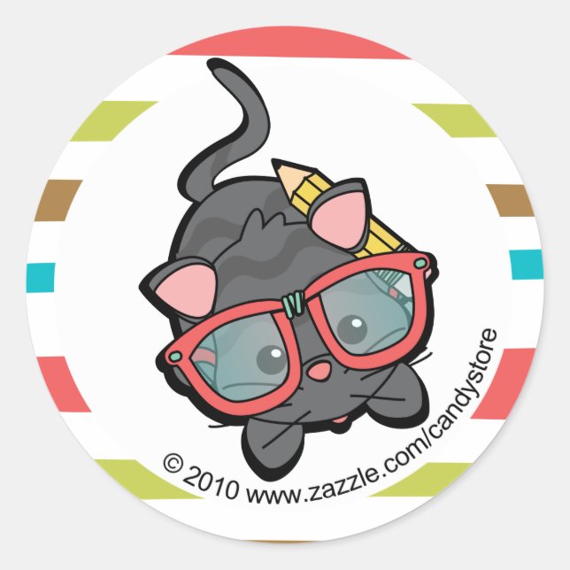 Loveable Smarty Kitten Classic Round Sticker (Front)