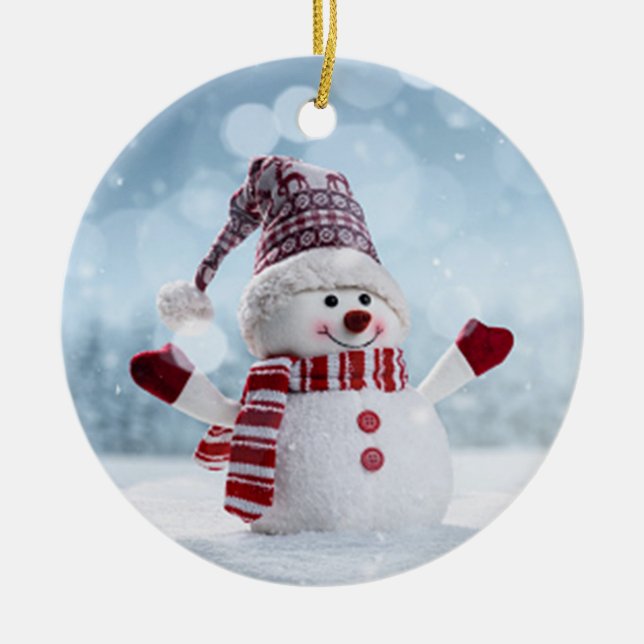 Loveable Snowman Ceramic Tree Decoration (Front)