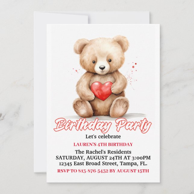 Loveable Teddy Bear Birthday Party Invitation (Front)