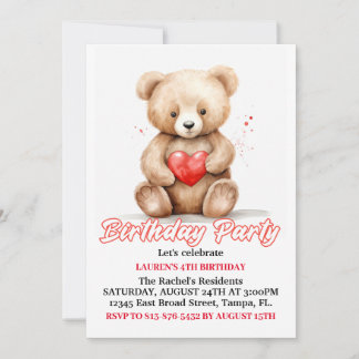 Loveable Teddy Bear Birthday Party Invitation