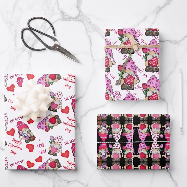 Loveable Valentine Gnomes Wrapping Paper Sheet (Creator Uploaded)