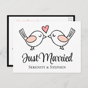Lovebird Black Love Birds Just Married Wedding Announcement Postcard