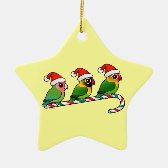 Lovebird Candy Cane Ceramic Tree Decoration (Front)