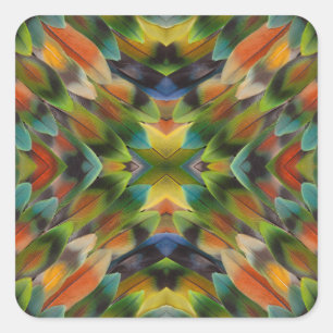 Lovebird feather kaleidoscope square sticker