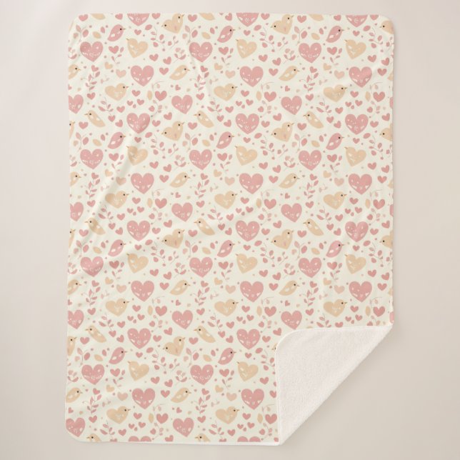 Lovebird & Heart Sherpa Blanket (Front)