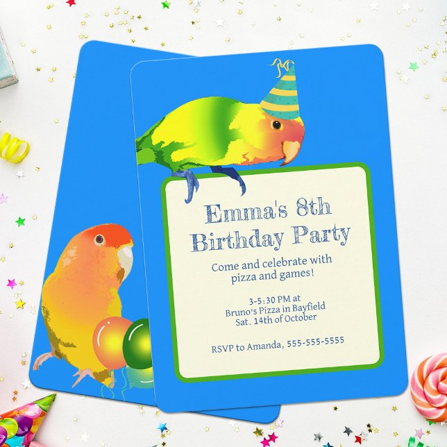 Lovebird Parrot Birthday Party Cute Bright Bird Invitation (Birthday lovebirds kids party invitation)