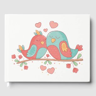 Lovebird Pink & Blue Wedding Bridal Shower Birds Guest Book