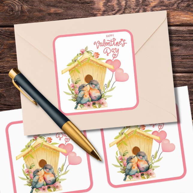 Lovebird Valentine's Day Square Sticker (Creator Uploaded)