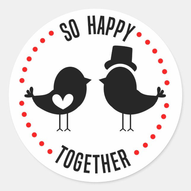 Lovebird Wedding Black White Bridal Shower Cartoon Classic Round Sticker (Front)