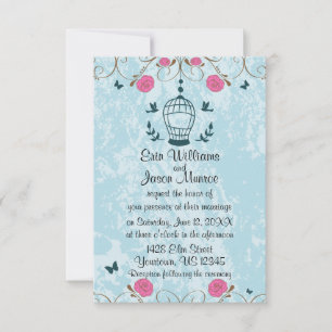 Lovebirds Bird Cage Roses Wedding Invitation