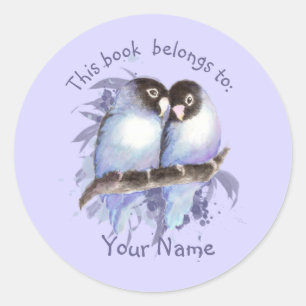 Lovebirds Bird This book belongs Bookplate Classic Round Sticker