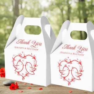 Lovebirds Boho Red Heart Garden Thank You Wedding Favour Box