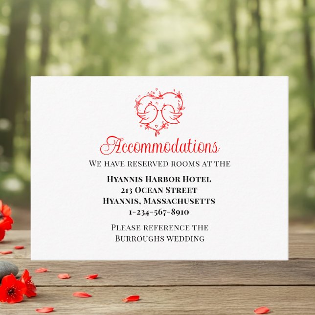  Lovebirds Boho Red Heart Wedding Accommodattions Enclosure Card (Creator Uploaded)