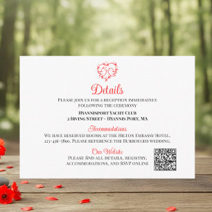 Lovebirds Boho Red Heart Wedding Details           Enclosure Card