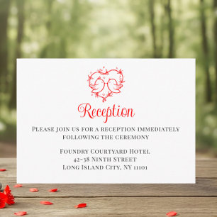 Lovebirds Boho Red Heart Wedding Receptiion Enclosure Card