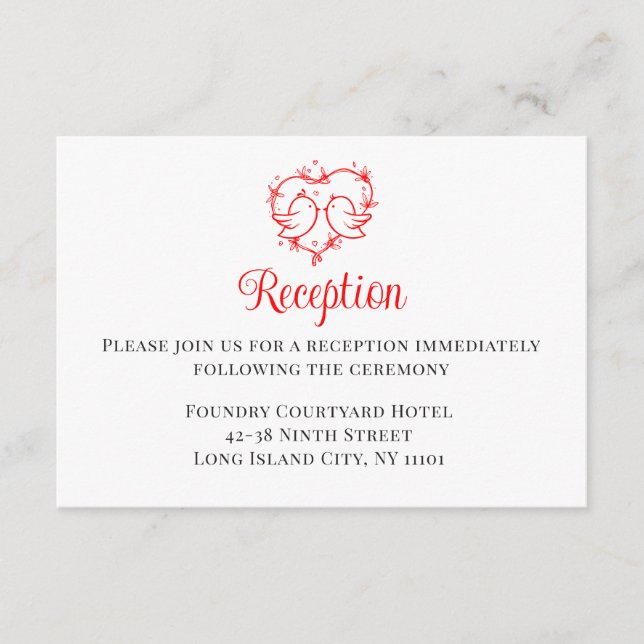  Lovebirds Boho Red Heart Wedding Receptiion  Enclosure Card (Front)