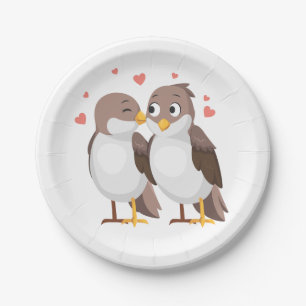 Lovebirds Brown Wedding, Bridal Shower, Engagement Paper Plate