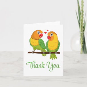 Lovebirds Cartoon Green Yellow Love Birds Wedding Thank You Card