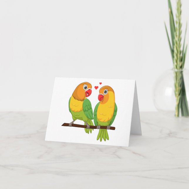 Lovebirds Cartoon Green Yellow Love Birds Wedding Thank You Card (Front)