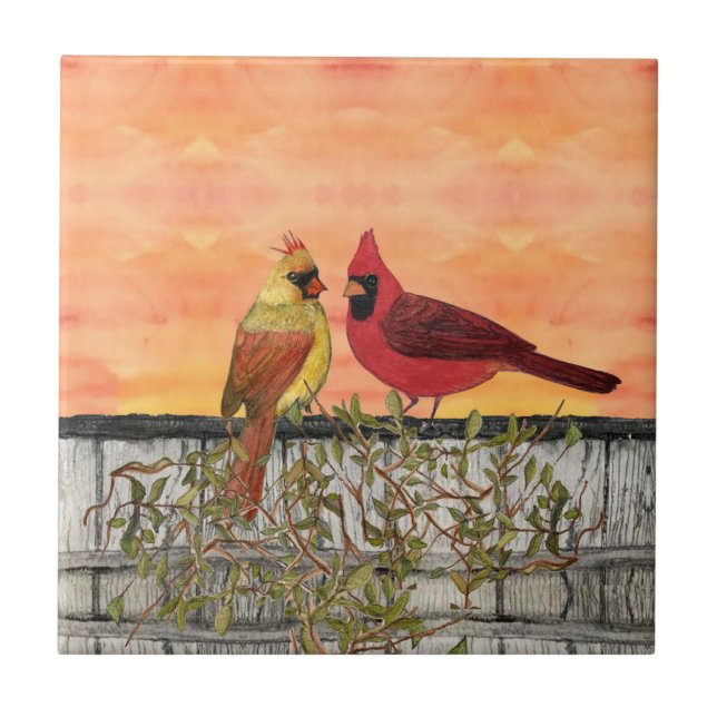 Lovebirds Ceramic Kitchen Tile (Front)