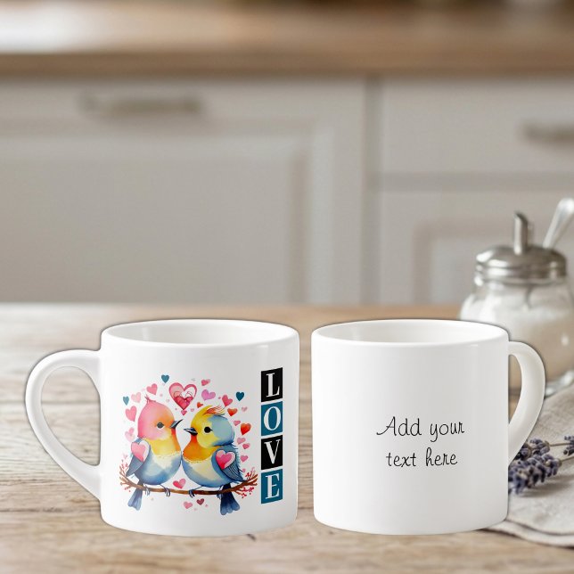 Lovebirds custom text blue espresso cup (Creator Uploaded)