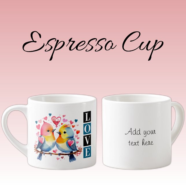Lovebirds custom text blue espresso cup (Creator Uploaded)