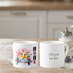 Lovebirds custom text pink espresso cup