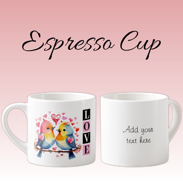 Lovebirds custom text pink espresso cup (Creator Uploaded)